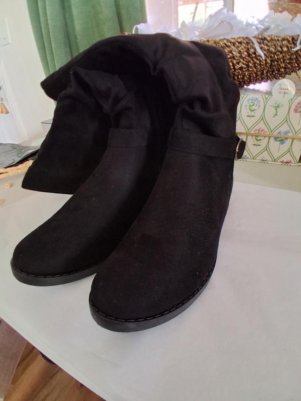 Women's Black Slouch Ankle Boots with Side Buckle